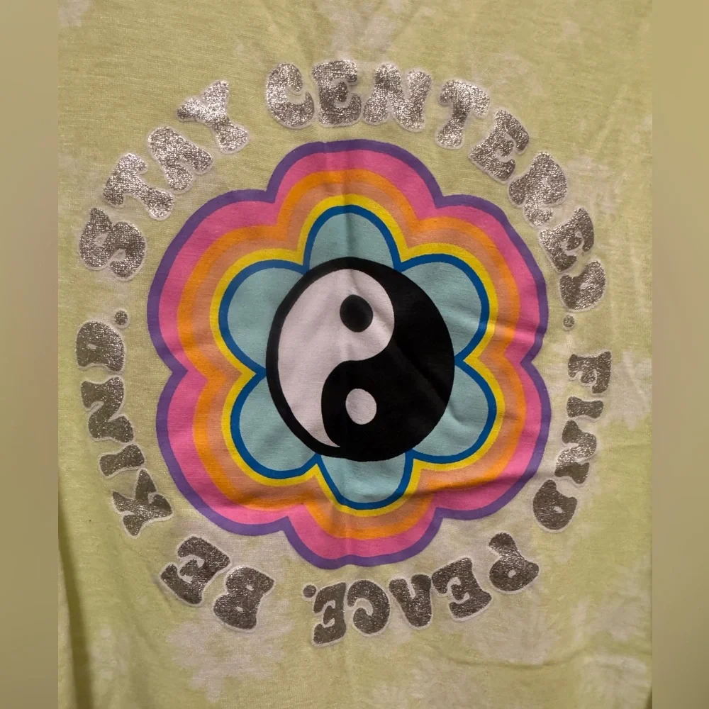 Yin Yang Graphic Tank Top Yellow Side Cutouts Drawstring No Boundaries XL 15/17